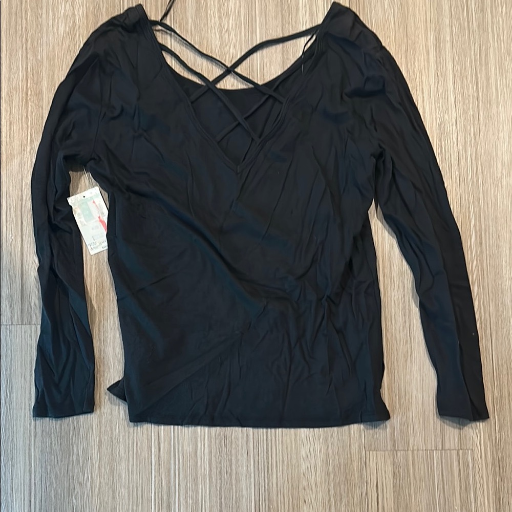 Black Crisscross V-Neck Women's Top